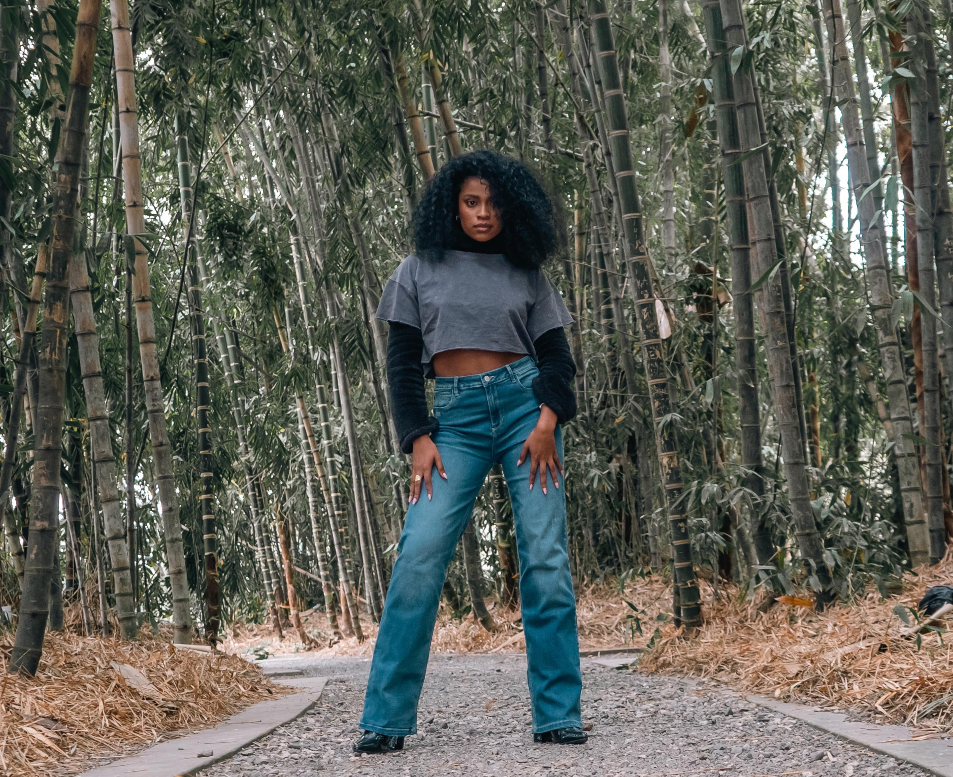 Fashion Fusion — cropped tee and straight denim in bamboo